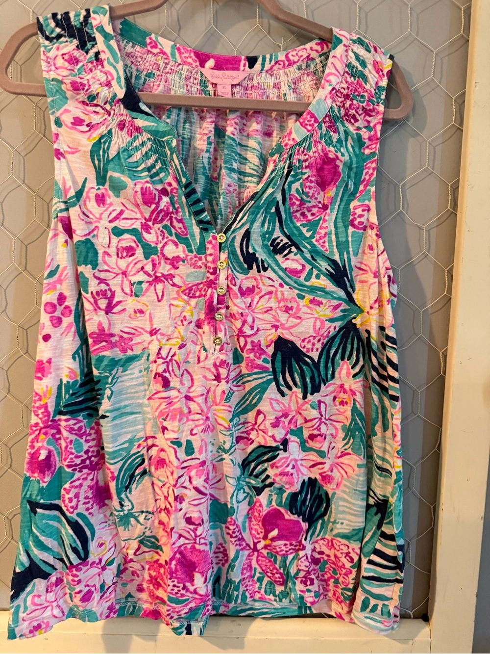 Lilly Pulitzer Multicolor Floral Sleeveless Top - Pink & Teal
